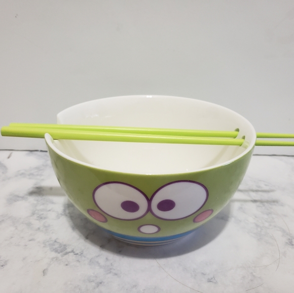 NEW Sanrio Keroppi green 6" ceramic bowl with chopstick 20 oz bowl - Picture 6 of 7